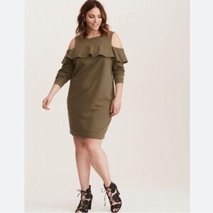 Torrid ruffled knit sweatshirt dress. Olive green.